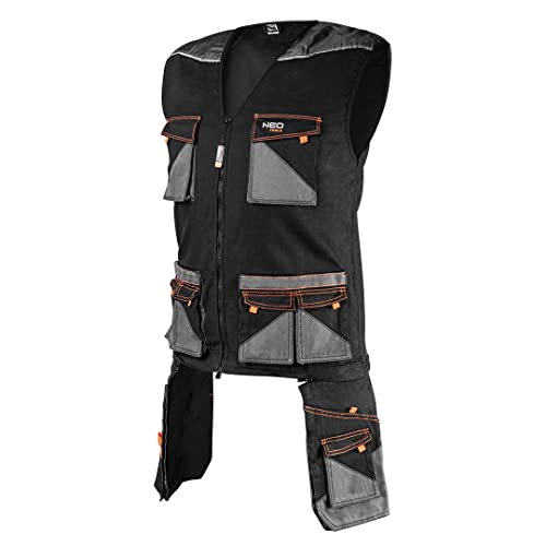 NEO TOOLS HD Slim Arbeitsweste, 60% Baumwolle, 37% Polyester, 3% Elastan, Gewicht 285 g/m2, körpernah, Taschen,Nreflektiere, Werkzeugtasche (XXXL)