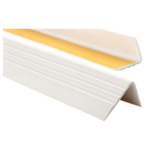Nez de marche profil d’angle PVC autoadhésif 50x40mm antidérapant, d'escalier-protection, bande de bordure, 150cm, Blanc
