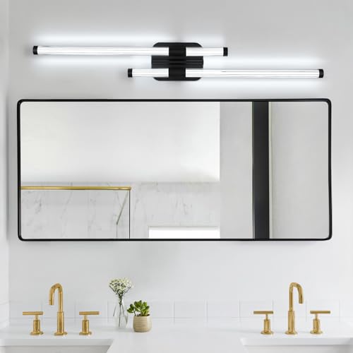 LED Bathroom Vanity Light, Modern Vanity Lights Fixtures Over Mirror 360° Lighting Wall Light for Bedroom Living Room, Cool White 6000K (Black, 23.6-Inch)