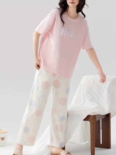 Image of Louis Luxe Womens Korean Night Dress|| Full Pyjama Set || Korean Nightsuit || Women Nightwear ||Round Neck Full Sleeve Nightsuit || Loungewear || Everyday Nightdress (ND-15)