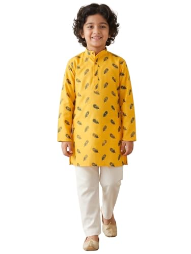 Image of AJ DEZINES Boys Cotton Full Sleeve Letter Printed Kurta Pajama Set for Kids - Ethnic wear | Special Occasion & Traditional Outfit |Boys Kurta Set - Regular Fit