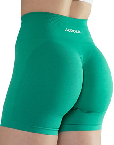 AUROLA Intensify Workout Shorts for Women Seamless Scrunch Short Gym Yoga Running Sport Active Exercise Fitness Shorts(L,Golf Green)