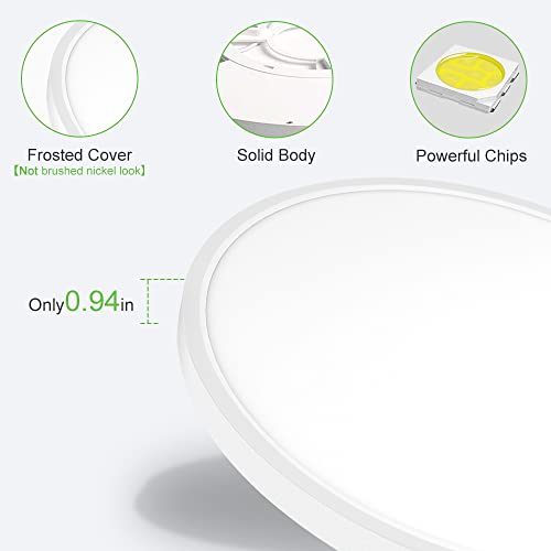 LightingWill 15.7 Inch LED Flush Mount Ceiling Light Fixture, 5000K Daylight White, 3800LM, 32W, Flat Modern Round Lighting Fixture, 320W Equivalent White Ceiling Lamp for Kitchens, Bedrooms.etc.