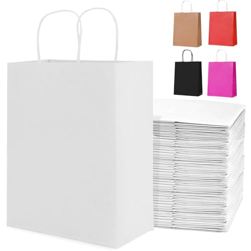 HAUSPROFI 25pcs Kraft Paper Bags for Gifts, Food & Sweets, Strong Carrier Bags with Twisted Handles for Kid Parties, Weddings, 27x21x11cm, Thicken 130gsm