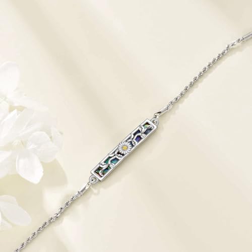DAYLINLOVE Sunflower Bracelet Sterling Silver Sunflower Abalone Shell Bar Pendant Bracelet Sunflower Pendant Jewellery for Women - Image 5