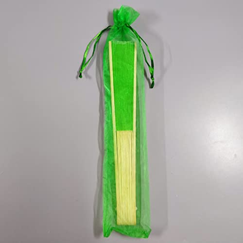 Foldable Bamboo Fans, Chinese DIY Hand Held Bamboo Silk Folding Hand Fan for Wedding, Festival, Dance, Gift, Performance, Decorations Green