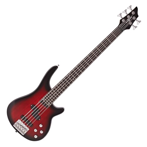 Chicago 5 String Bass Guitar By Gear4Music, Trans Red