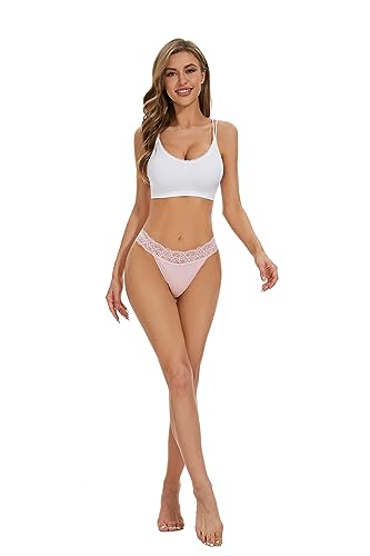 voenxe Seamless Thong for Women,No Show Lace Underwear,Ladies Breathable Comfort Panties Soft Laser Cut Undies,Tanga,5-Pack4