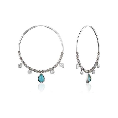 Pendientes de aro de plata con circonita cúbica de labradorita Cover