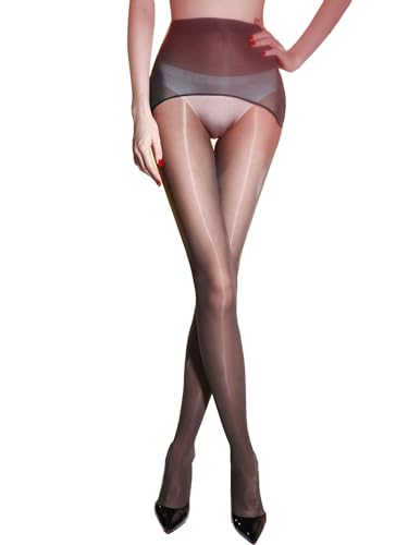 Image of HTRUIYA Women's Shiny Pantyhose Sheer Control Top Tights Sheer Footed Silk Stockings 15D