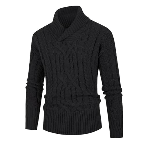 Men's Turtleneck Sweater Classic Shawl Collar Pullover Sweaters Slim Fit Solid Cable Knitted Long Sleeve Jumper Tops