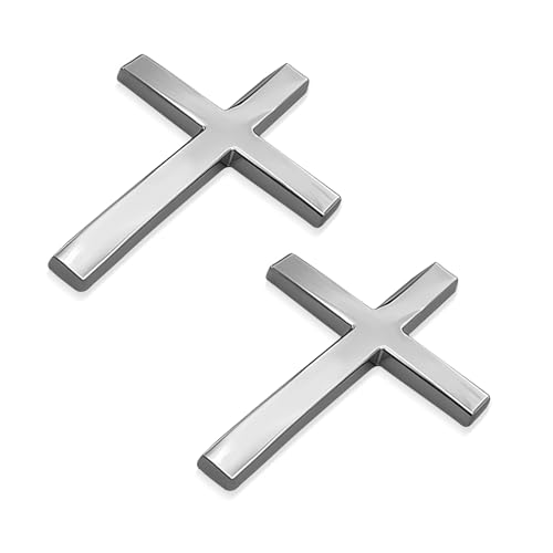 Image of 2 PCS Metal Christian Cross Emblem Stickers, 2.5 inchx1.8 inch Alloy 3D Car Cross Sticker Badge, Self-Adhesive Emblem Decal Decoration for Auto Trunk Tailgate Fenders, Car Exterior Decal (Silver)