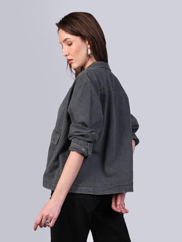Image of Urbano Fashion Women's Relaxed Fit Full Sleeve Utility Denim Jacket