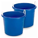 HOMZ 2-Pack Utility Tub, Large Plastic Storage Bucket with Rope Handles, 18 Gallon, Blue - Portable Indoor and Outdoor Buckets for Kitchen, Laundry, Garden, Bathroom, and Garage Organization