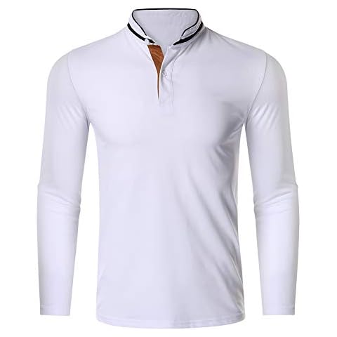 YOUTHUP Men's Lapel Polo Shirt Long Sleeve Cotton Tee T-Shirt Men's Polo Shirt Golf Rugby Tennis Sport Poloshirt,White, M Cover
