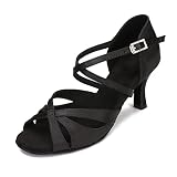 Women's Latin Dance Shoes Female's Ballroom Salsa Dance Shoes with 3' Heel(A-Style Black Size 10.5)