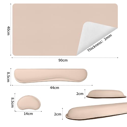Image of Leather Desk Pad and Wrist Rest, Non-Slip Desk Mat, Waterproof Large Mouse Pad, Mouse Mat, Computer Mat for Desk Easy Clean for Office /Home(35.4x15.7 Inches,Beige)