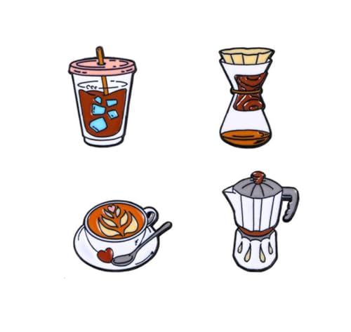 Image of 4pcs Coffee Maker Enamel Pins - Barista Friend Collar Lapel Pin Decoration Badge Gift