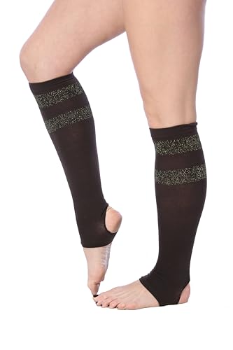 Image of Tipi Toe Women's Stirrup Yoga Socks, Lightweight Knee-High Leg Warmers, Open Heel Non-Slip Design. Ideal for Yoga & Dance