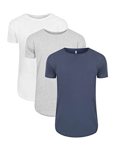 Kit 3 Camisetas Long (Branca, Azul Marinho, Cinza Mescla, M)