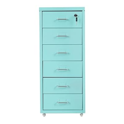 6-Tier Vertical File Cabinet Lockable Freestanding Storage Cabinet, Blue