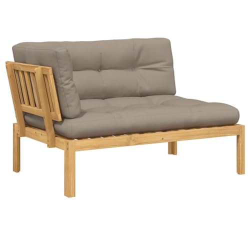 Image of Outdoor Patio Sofa Taupe 14.3 x 20.6 x 10.7 in Solid Acacia Wood Sectional Couch with Soft Cushions Modern Slatted Design for Garden Balcony Poolside
