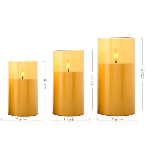 Image of Amazon Basics Flameless LED Candles with Remote Controller & Timer | Golden Acrylic Fiber Glass | Set of 3 | (Golden)