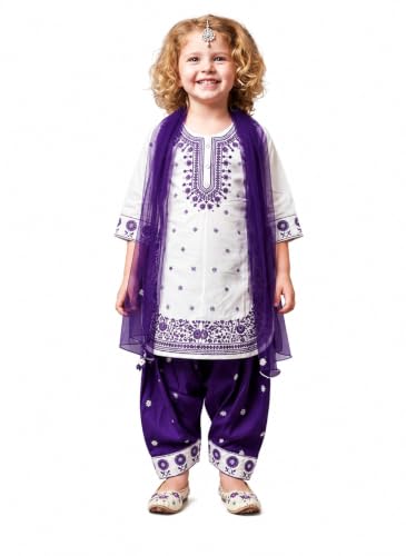 Image of A.T.U.N. (ALL THINGS UBER NICE) Girls Heavy Thread Embroidered Salwar Suit Set with Dupatta | Designer 3 Piece Traditional Ethnic Outfit for Festive & Celebration Wear
