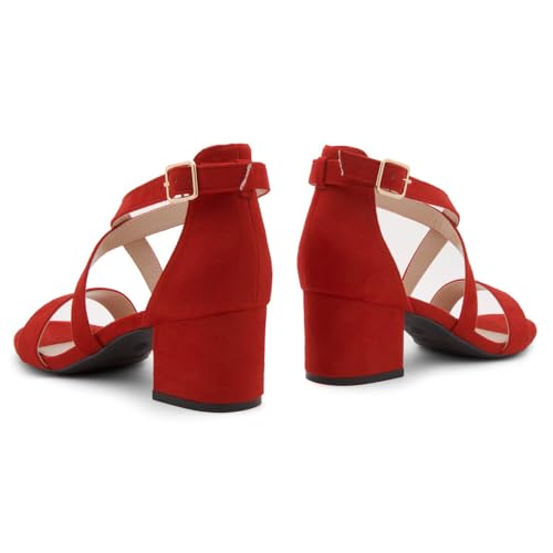 Image of Shoe Land SL-LESSA Women's Low Heels Open Toe Dress Heeled Sandals Cross Ankle Strap Chunky Block Short Heel Pumps Shoes for Office Prom Wedding Party