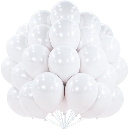 Image of PartyWoo Pearl White Balloons 101pcs 12 Inch Metallic White Latex Balloon for Anniversary Retirement Wedding Graduation Baby Shower Birthday Gender Reveal Engagement Tea Party Decorations White-Z30