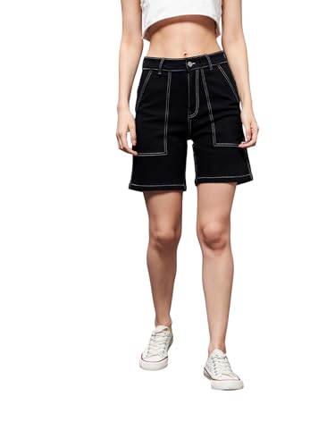 Image of Miss Chase Women's Regular High Rise Above Knee Stretchable Denim Shorts
