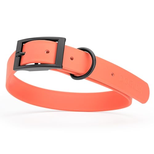 Image of Dogline Biothane Waterproof Dog Collar Strong Coated Nylon Webbing with Black Hardware Odor- Proof for Easy Care Easy to Clean High Performance Fits Small Medium or Large Dogs, Coral