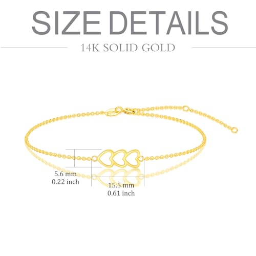 14k Gold Heart Bracelet for Women Real 14k Solid Gold 3 Heart Bracelet for Her Jewelry Christmas Gifts4