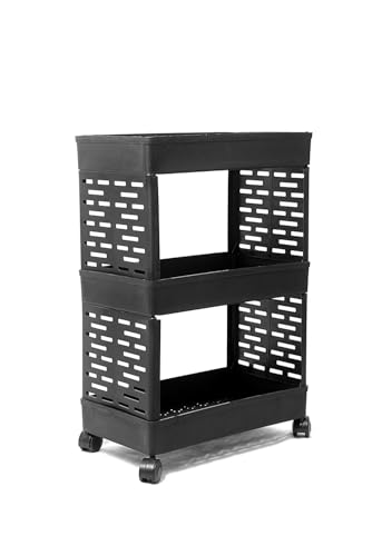 Image of Radiant Multipurpose Plastic Trolley with Dish Rack for Kitchen Fruit Vegetable Storage Basket Modern Organizer Stackable Shelf Cart Kitchenware Food, Snacks, Toys, Tiered Shelf (3 Layer)