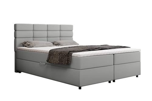 Reve Boxspringbett 160 x 200 cm Doppelbett mit hochwertiger Bonell-Matratze und Topper, Polsterbett mit Bettkasten, Schlafzimmer, Bequem, Modern, Stilvoll