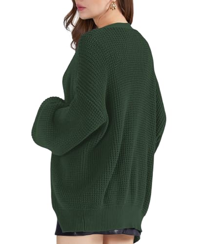 Image of QUALFORT Women's Oversized 100% Cotton Cardigan Sweater | Long Sleeve V Neck Button Down Open Front Knit Outerwear