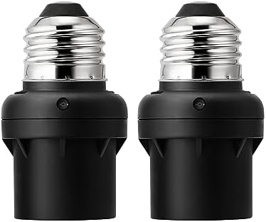 DEWENWILS Light Sensor Socket, E26 E27 Dusk to Dawn Sensor Socket, Light Bulb Socket for Light Fixtures, Compatible with Incandescent/CFL/LED/Halogen Bulbs, Black, 2 Pack