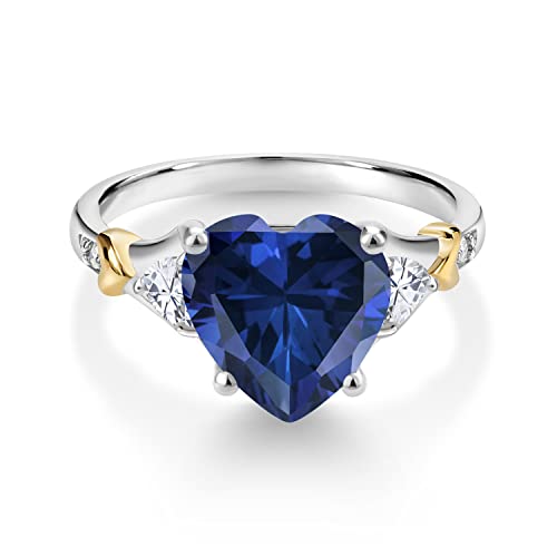 Gem Stone King 3-6 Cttw Heart Gemstone Birthstone White Moissanite and White Diamond Engagement Ring For Women | Center 10MM Heart | 925 Silver and 10K Yellow Gold | Available in Size 5,6,7,8,93