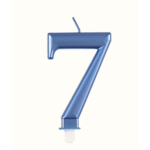 Unique 19617 Birthday Candle Number 7-3.54" | Blue | Metallic | 1 Pc