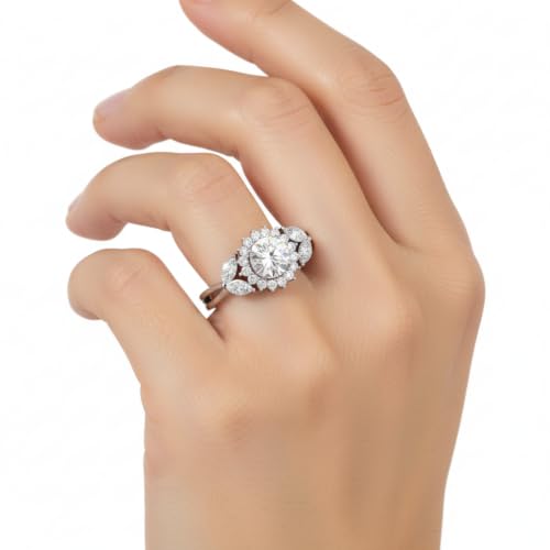 Image of 55Carat Choose Your Gemstone Flower Halo Split Shank Diamond CZ Ring Sterling Silver Round Shape Halo Engagement Rings Everyday Jewelry Wedding Jewelry Handmade Gifts for Wife US Size 4 to 12