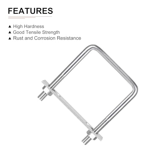 Image of DTGN M10x90x110mm(ThreadxWxL) Square U Bolt - 2Pack - Good for Trailer Pipe Replacement Parts - 304 Stainless Steel U Shape Bolts