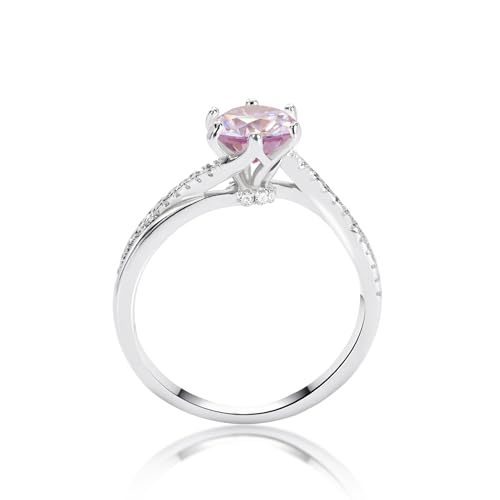 925 Sterling Silver 6-Prong Petite Twisted Vine 1 Carat Round D Color/Pink Moissanite Ladies Engagement Wedding Promise Bridal Ring3