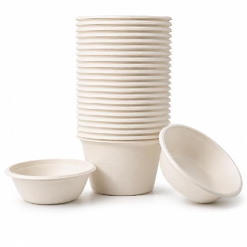 Greenplatter Small Size Bagasse Bowls (240 ml Pack of 50) - Disposable Compostable Sugarcane Paper Bowl Heavy Duty Microwave & Freezer Safe Ideal for Parties (240 ml)