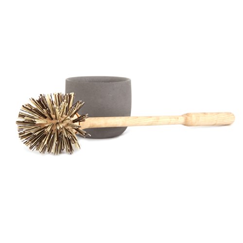 Image of Iris Hantverk Birch Wood Toilet Brush and Soft Concrete Cup in Dark Grey