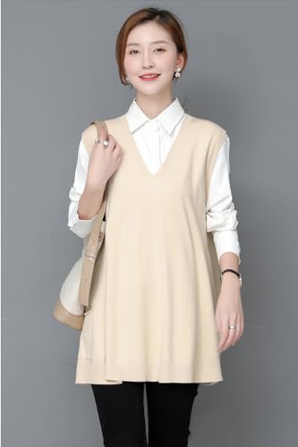 Image of jinghuiyue Women's Oversized Sweater Vest Fall V Neck Sleeveless Pullover Sweater Loose Knitted Tunic Tops with Pockets