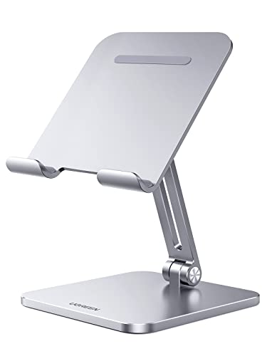 UGREEN Supporto Tablet Pieghevole da Tavolo, Porta Cellulare Scrivania per Pad con Doppie Angolo Alluminio Compatibile con iPad, Galaxy Tab e Altri da 12.9' Argento