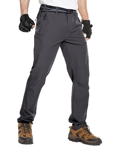 NOUKOW Men's Outdoor Hiking Pants, Quick Dry Lightweight Waterproof Work Pants for Men, Stretch Joggers Golf Travel Pants with 6 Zip Pockets and Belt Dark Grey