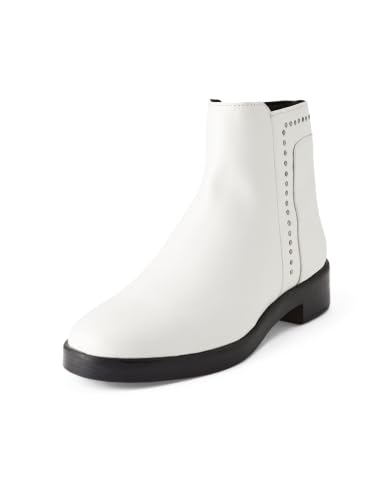 Image of ELLE Women Studded Low Block Heel Ankle Boots with Side Zipper