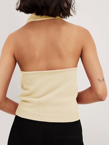 Image of Langwyqu Womens Turtleneck Sweater Vests Sleeveless Knit Halter Tank Tops Sexy Loose Cami Shirts