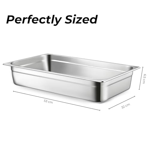 Image of HS Stainless Steel GN Pan Full Size 1 /1 65mm Depth 9L Capacity Anti-Jam Design 100% BIS Certified Raw Material European Standard Made in India 53 x 32.5 x 6.5 cm Professional Kitchen Grade